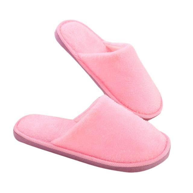 Stevvex pink plush fur-lined indoor slippers for women, warm waterproof slip-ons pair on Tampa Home & Garden Store