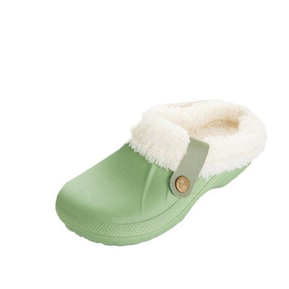 Stevvex women's green fur-lined waterproof slippers clog for home indoor use on Tampa Home & Garden Store