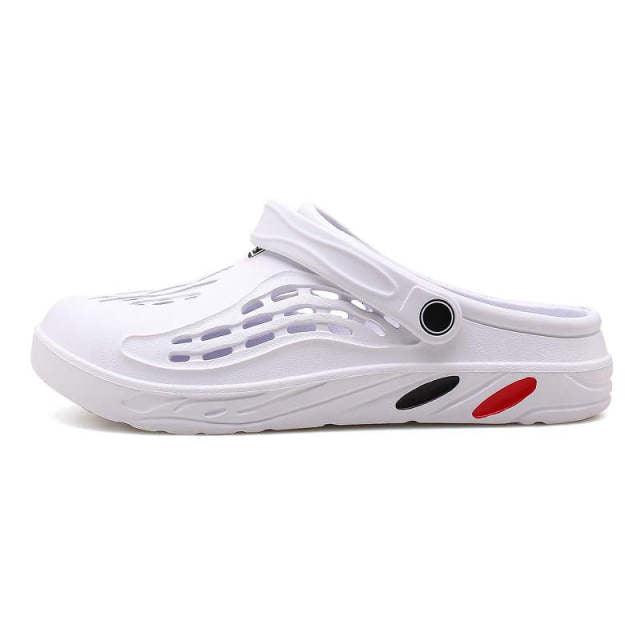Stevvex white vented slip-on slipper clog with adjustable strap and cushioned sole on Tampa Home & Garden Store