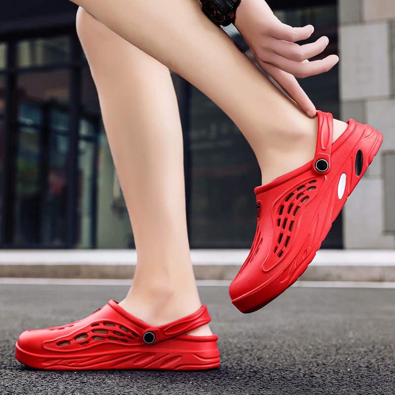 Stevvex red unisex slip-on clogs with heel strap and ventilation cutouts for lightweight comfort on Tampa Home & Garden Store