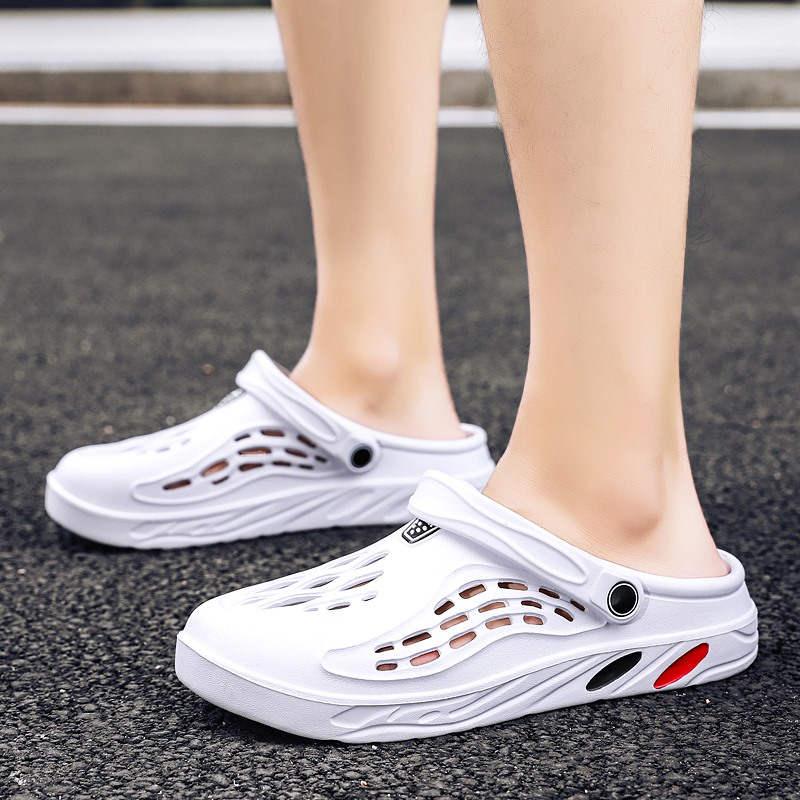 White Stevvex slip-on sandals with breathable cutouts and cushioned lightweight sole on Tampa Home & Garden Store