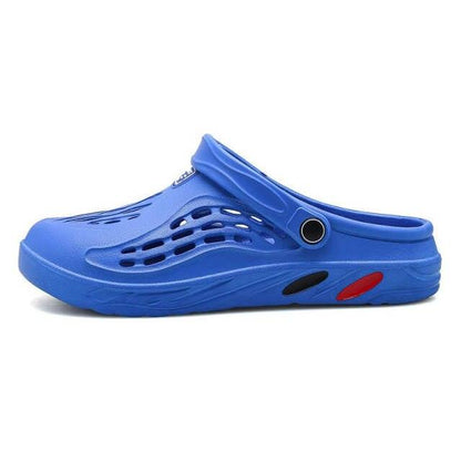 Stevvex blue slip-on clog slippers with perforated upper and back strap on Tampa Home & Garden Store