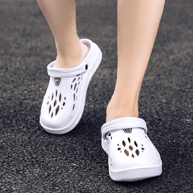 Stevvex women's white slip-on slippers with vented cutouts and heel strap, light cushion on Tampa Home & Garden Store