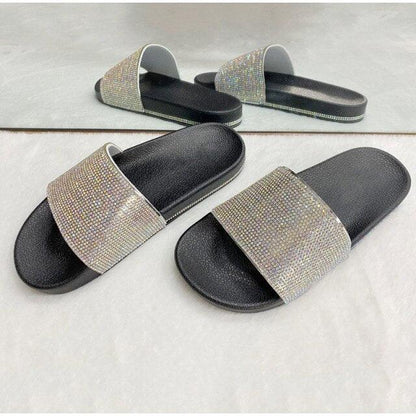Stevvex rhinestone strap sandals for women, black footbed, glitter strap, 2 pairs on Tampa Home & Garden Store