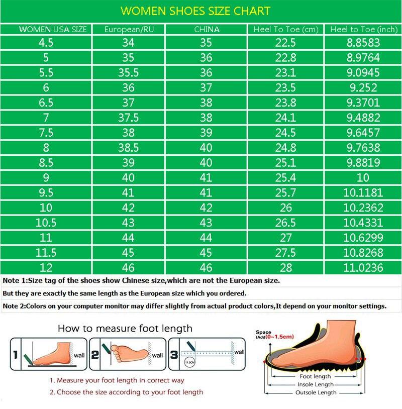 Stevvex Women Sandals size chart with European/China sizes and foot-measure diagrams on Tampa Home & Garden Store