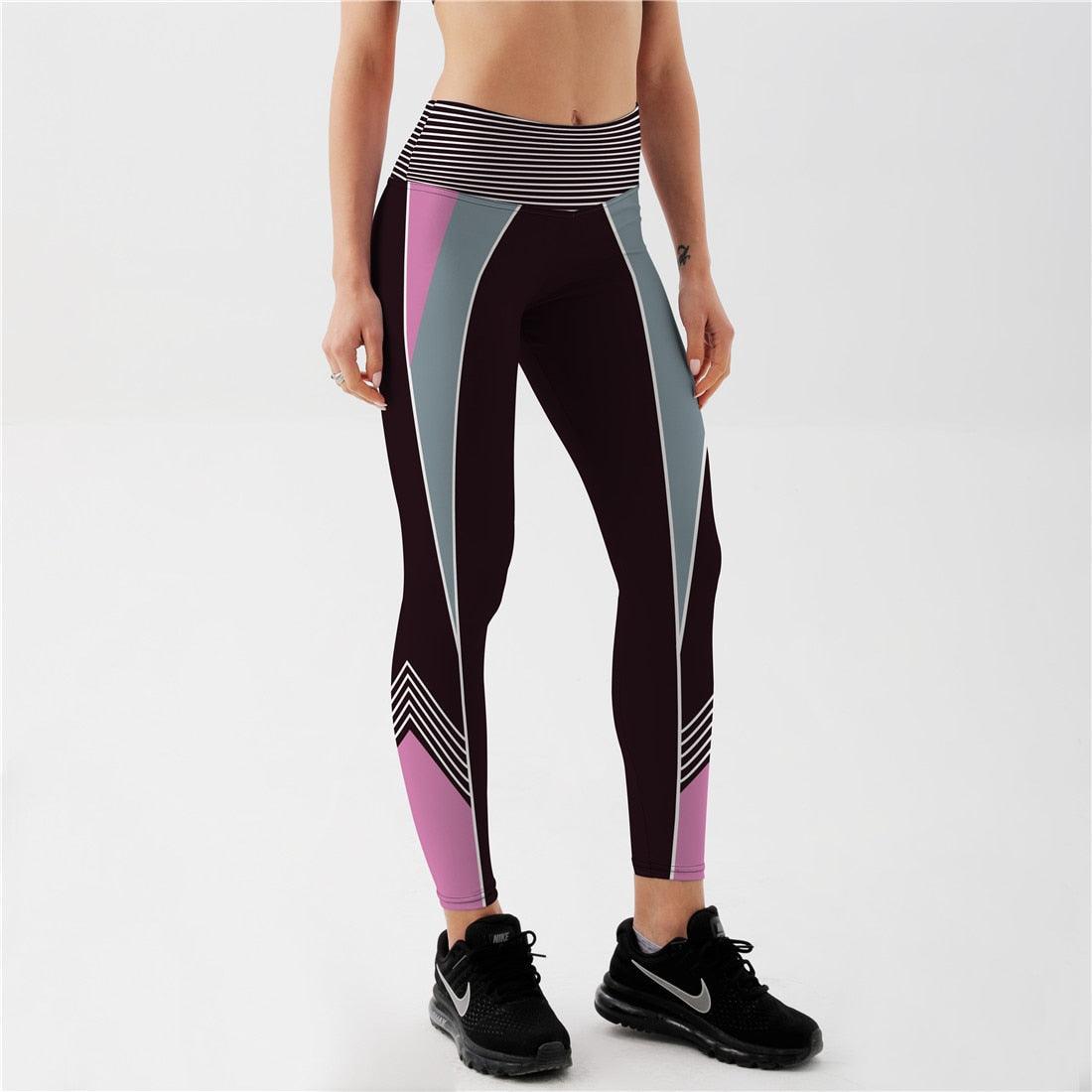 Stevvex women high-waist leggings with color-block panels in purple and teal on black base on Tampa Home & Garden Store