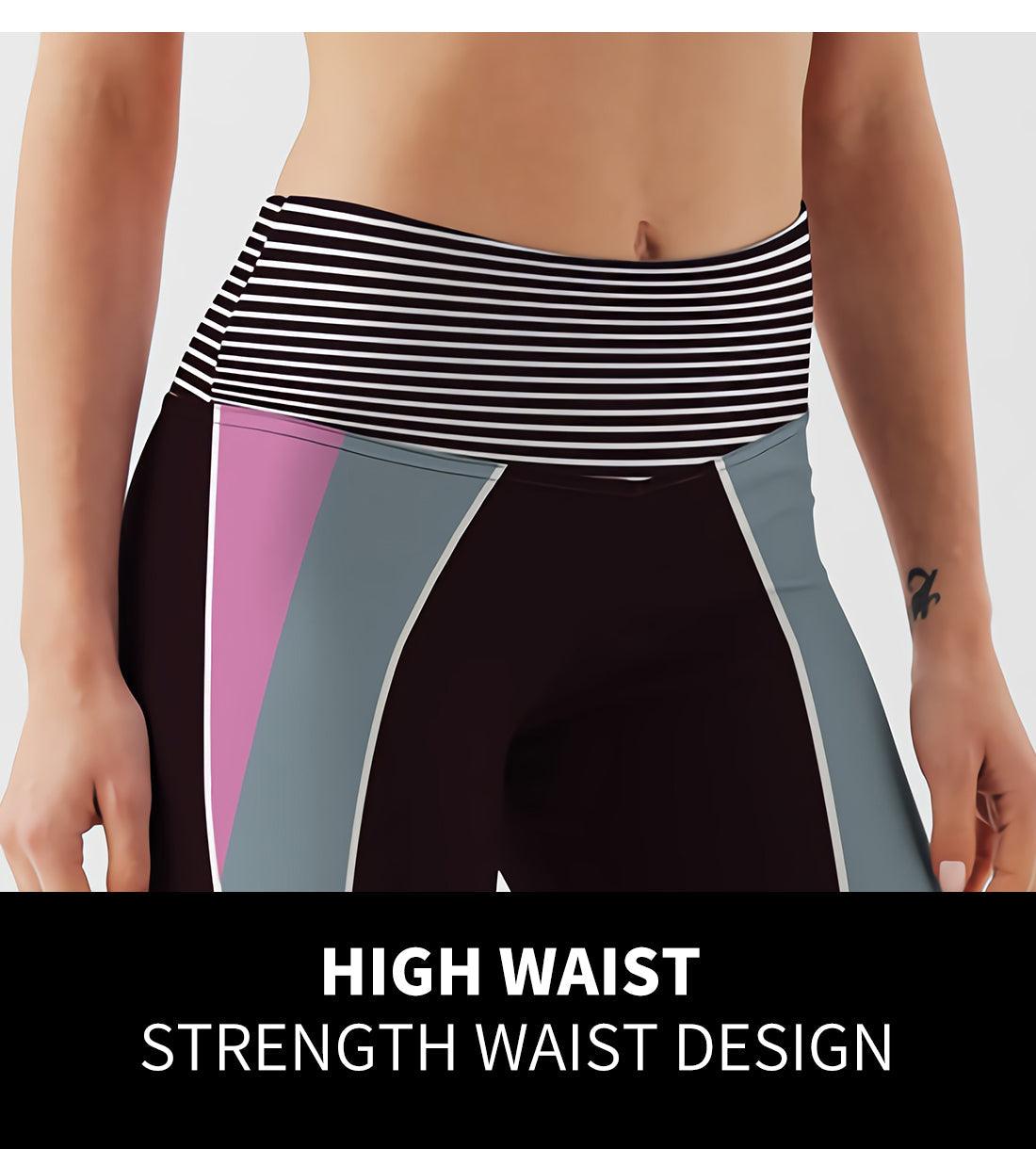 Stevvex womens highwaist leggings colorblock panels and striped waistband compression fit on Tampa Home & Garden Store