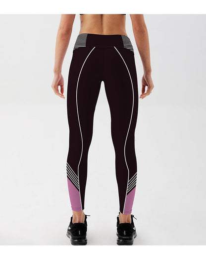 Stevvex women's high-waist leggings in black with white piping and purple ankle cuffs on Tampa Home & Garden Store