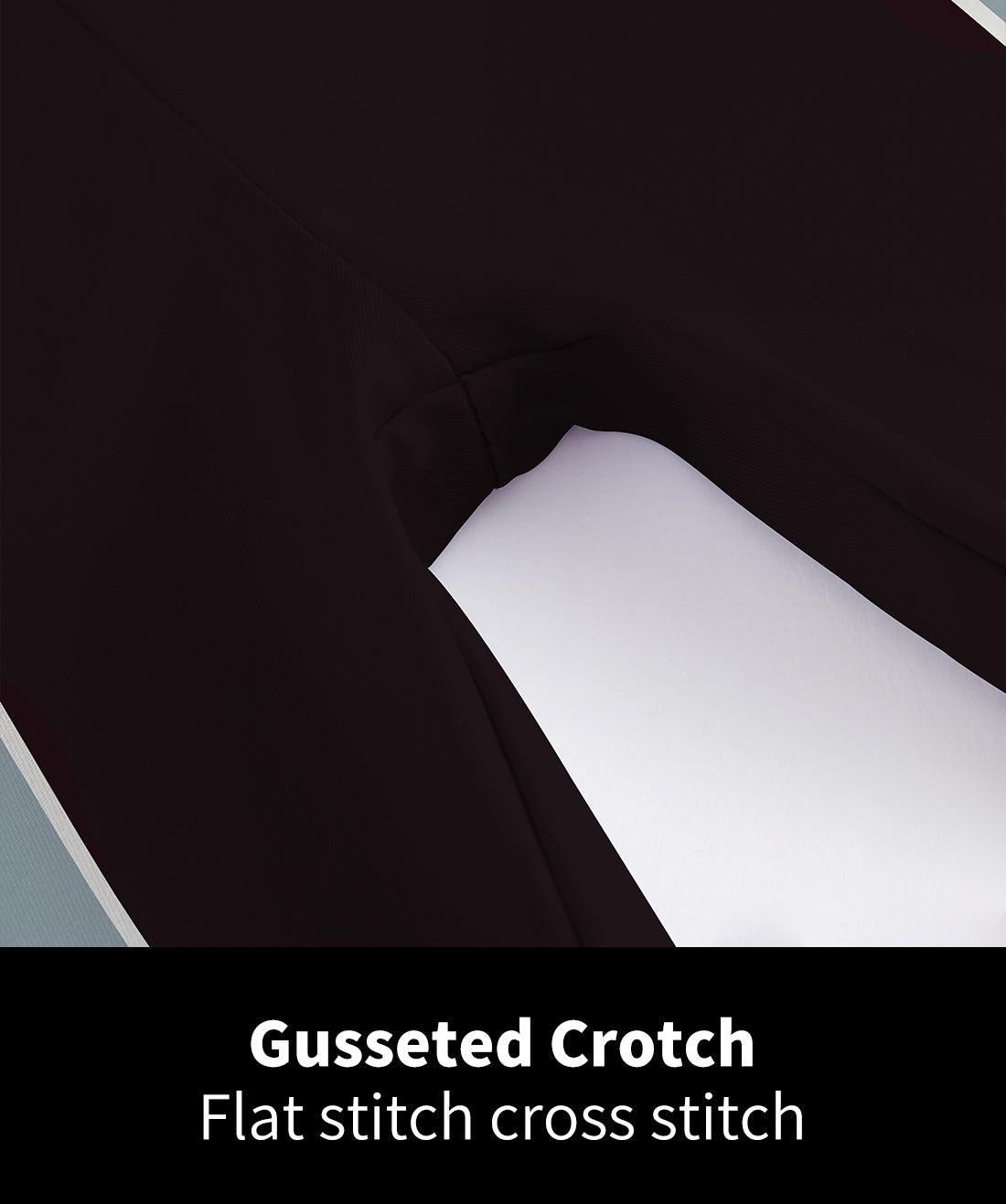 Stevvex high-waisted leggings close-up reveals gusseted crotch and flat stitch cross stitch on Tampa Home & Garden Store