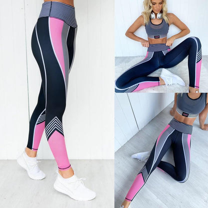 Stevvex women's high-waist compression leggings in black with pink panels and white stripe accents on Tampa Home & Garden Store