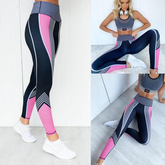 Stevvex women's high-waist compression leggings in black with pink panels and white stripe accents on Tampa Home & Garden Store