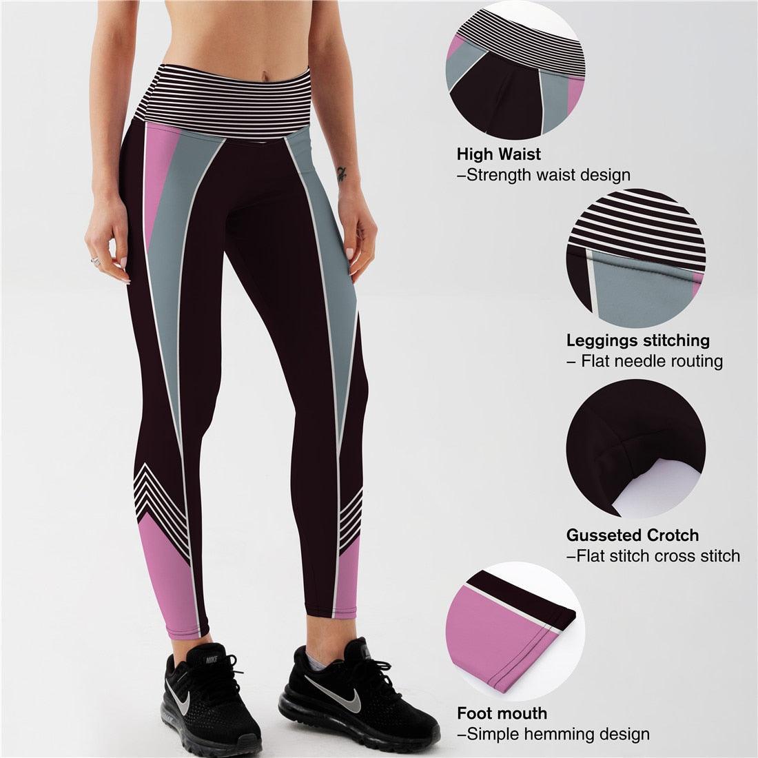 Stevvex women's high waist color-block leggings in black with gray and pink panels on Tampa Home & Garden Store