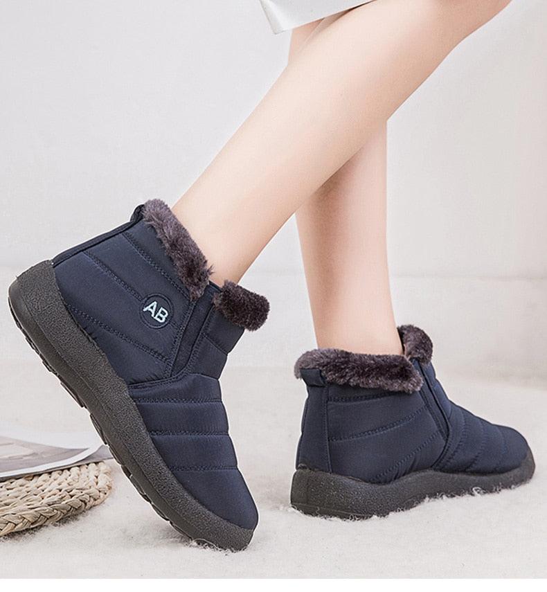Stevvex navy fleece-lined waterproof winter boots for women with slip-on ankle design on Tampa Home & Garden Store