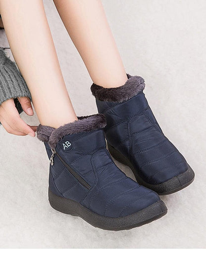 Stevvex women's navy waterproof snow boots with faux fur lining, ankle height, side zipper on Tampa Home & Garden Store
