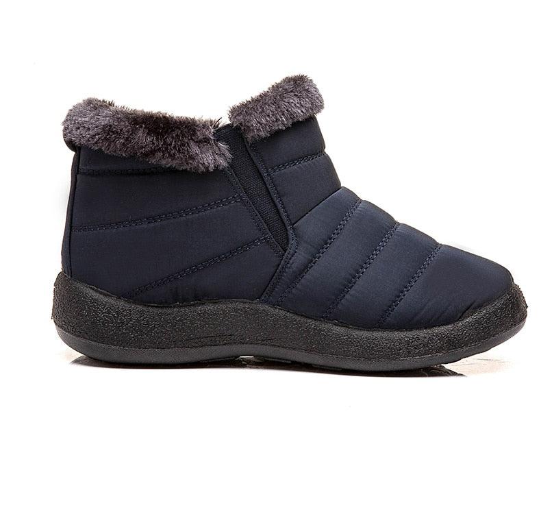 Stevvex women's navy waterproof snow boot with fur-lined cuff, slip-on ankle warmth on Tampa Home & Garden Store