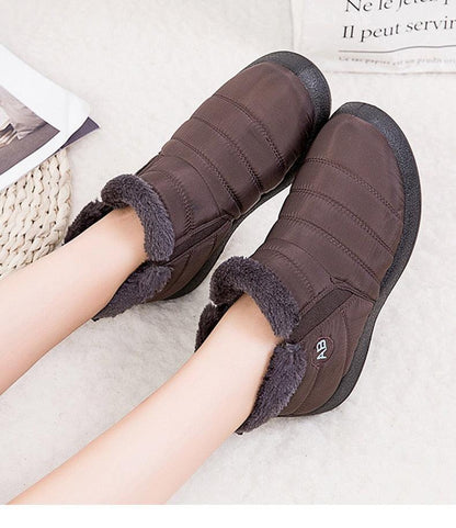 Stevvex women's brown fur-lined waterproof winter ankle boots, slip-on with quilted padding on Tampa Home & Garden Store