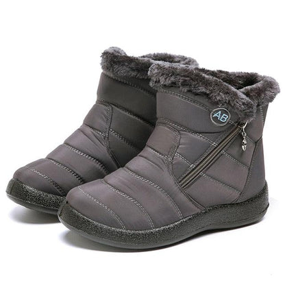 Women's waterproof snow boots with fur lining, gray quilted ankle boots with side zipper Stevvex on Tampa Home & Garden Store