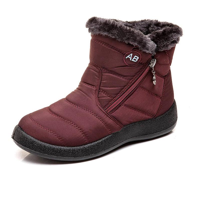 Women waterproof snow boot by Stevvex burgundy with fur lining side zip black sole on Tampa Home & Garden Store