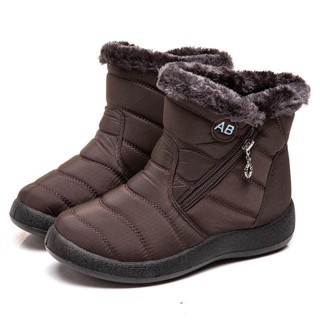 Stevvex women's brown waterproof snow boots with fur lining and side zipper on Tampa Home & Garden Store