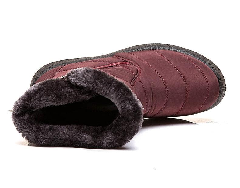 Stevvex women waterproof snow boot burgundy fur-lined ankle boot slip-on warm winter shoes on Tampa Home & Garden Store