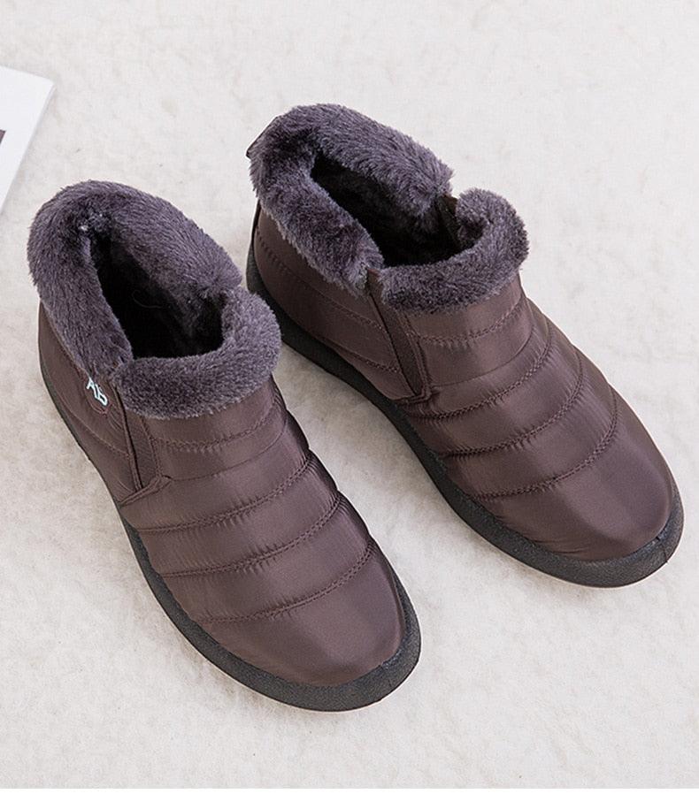 Stevvex women's brown waterproof fur-lined winter slip-on ankle boots on Tampa Home & Garden Store
