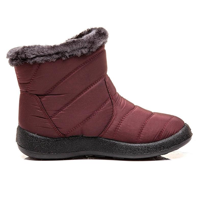 Stevvex women's burgundy fur-lined waterproof boots, ankle-length quilted warmth on Tampa Home & Garden Store
