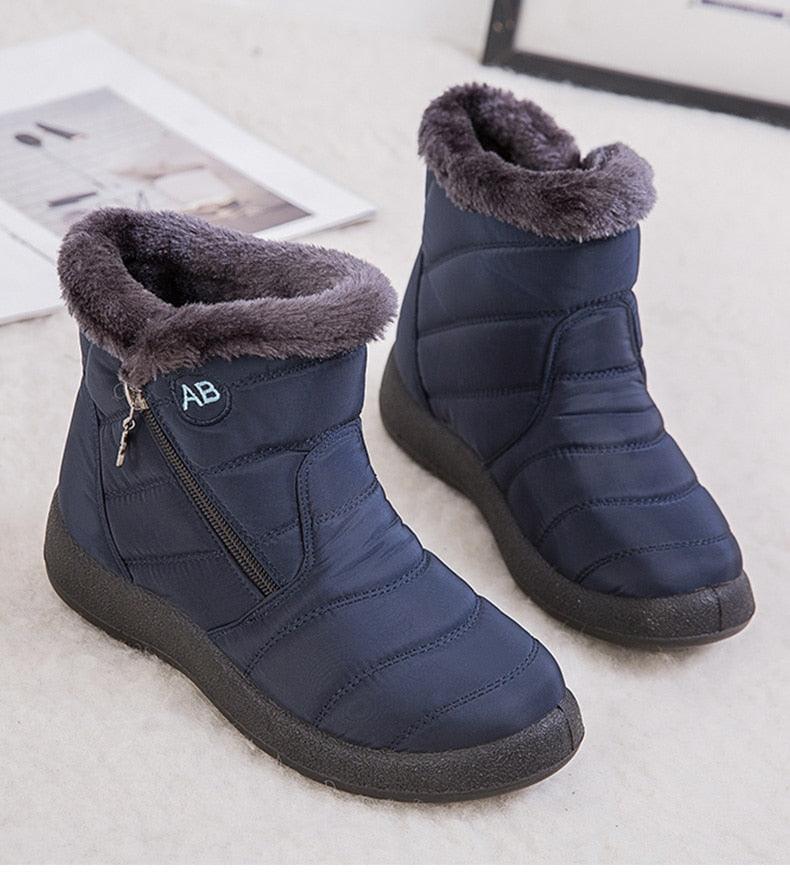Women Stevvex waterproof snow boots navy blue fur-lined ankle warm with side zip on Tampa Home & Garden Store