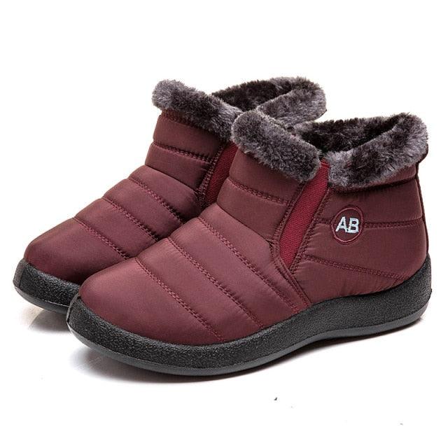 Stevvex Women waterproof snow boots burgundy fur-lined ankle warmth slip-on design on Tampa Home & Garden Store