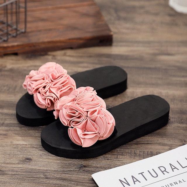 Stevvex women's pink flower bow sandals with black soles, 2 slide sandals on Tampa Home & Garden Store