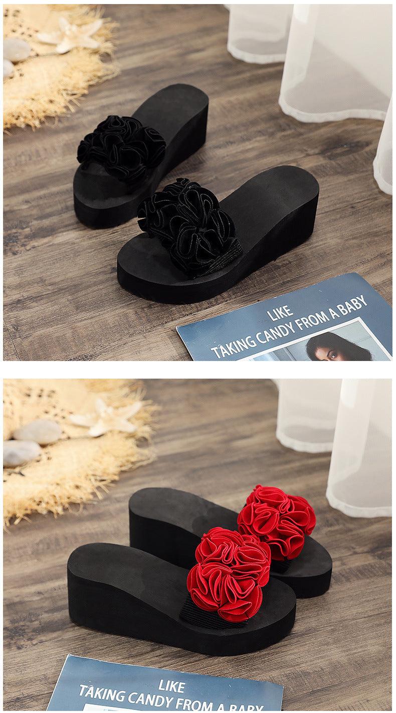 Stevvex women bow sandals platform slides with flower bow, black base; black & red bow variants on Tampa Home & Garden Store