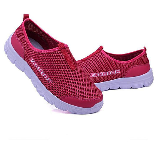 Breathable mesh slip-on sneakers Stevvex, pink lightweight walking shoes with white sole on Tampa Home & Garden Store