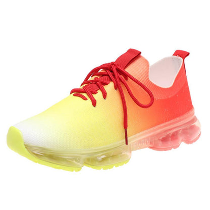Women’s Breathable Sneakers Stevvex yellow-orange knit upper lace-up air-cushion sole on Tampa Home & Garden Store