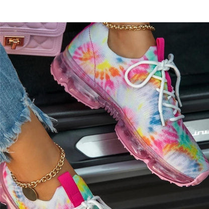 Women Breathable Sneakers Stevvex tie-dye upper, white laces, pink sole on Tampa Home & Garden Store
