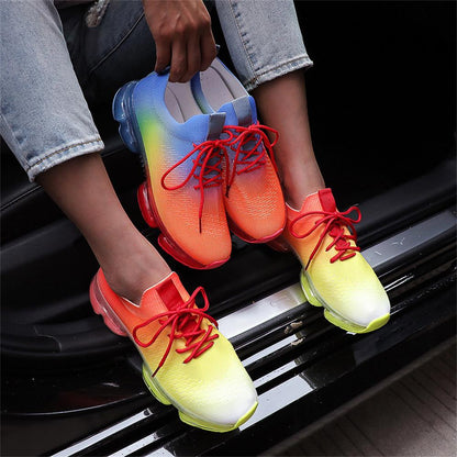 Stevvex women's breathable gradient sneakers lace-up athletic shoes with air cushion sole on Tampa Home & Garden Store