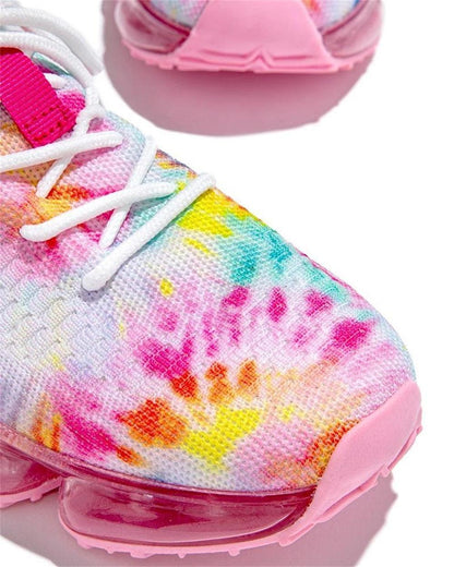 Women breathable lace-up sneakers with multicolor knit upper and pink sole on Tampa Home & Garden Store