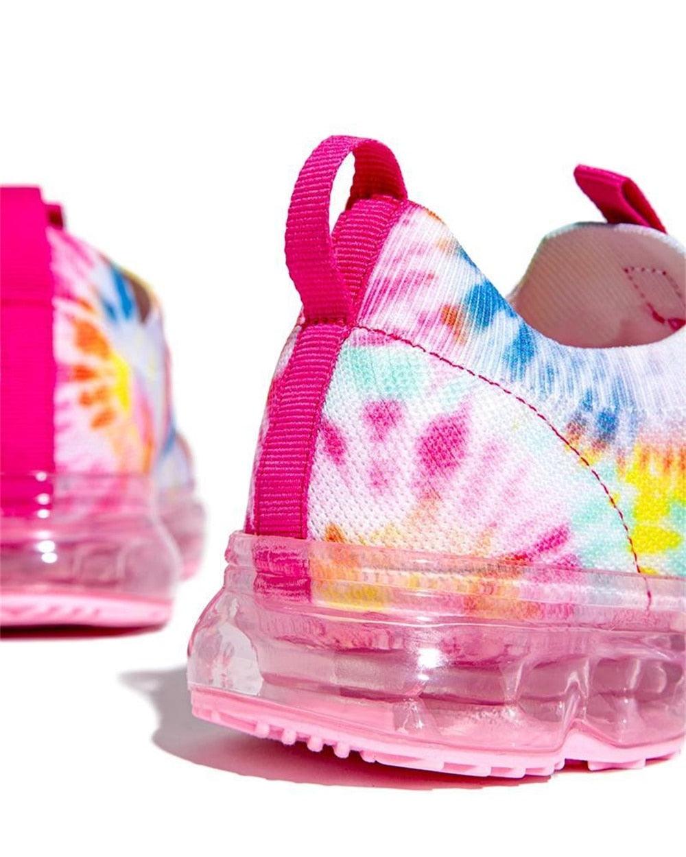 Women's lace-up sneakers with tie-dye upper and pink transparent air-cushion sole Stevvex on Tampa Home & Garden Store