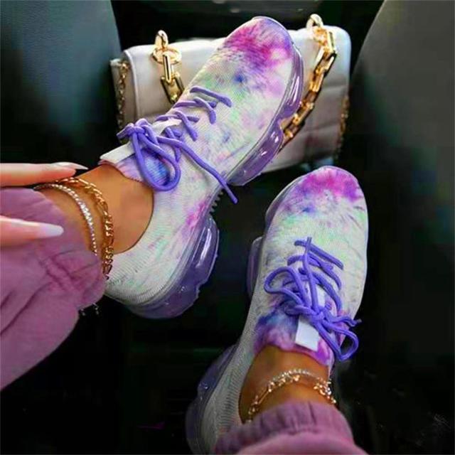 Stevvex women's breathable tie-dye sneakers with lavender laces and air-cushioned sole pair on Tampa Home & Garden Store