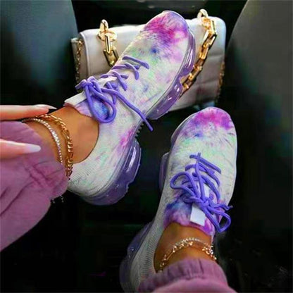 Stevvex women's breathable tie-dye sneakers with lavender laces and air-cushioned sole pair on Tampa Home & Garden Store