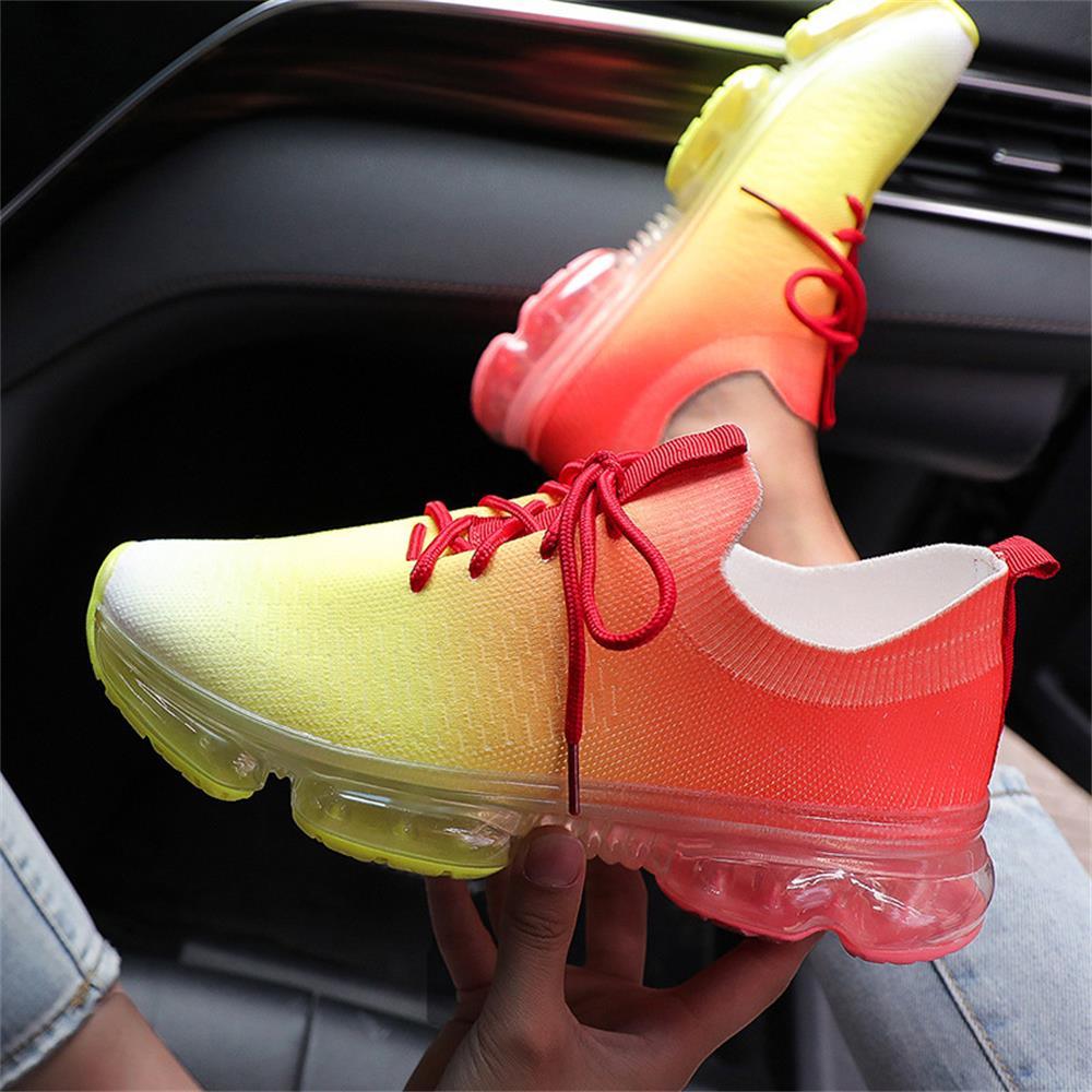 Women Stevvex breathable lace-up sneakers gradient yellow to coral, air cushion sole on Tampa Home & Garden Store