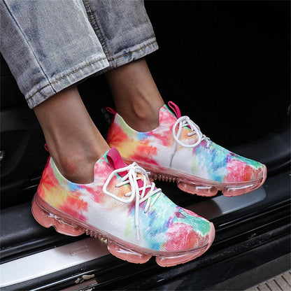 Women Stevvex lace-up tie-dye fabric upper sneakers with air-cushion sole on Tampa Home & Garden Store