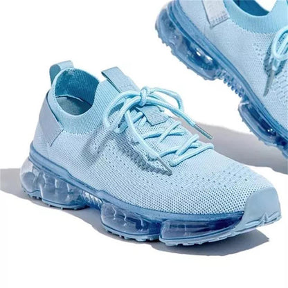Stevvex women's lace-up knit sneakers light blue with air-cushion sole on Tampa Home & Garden Store