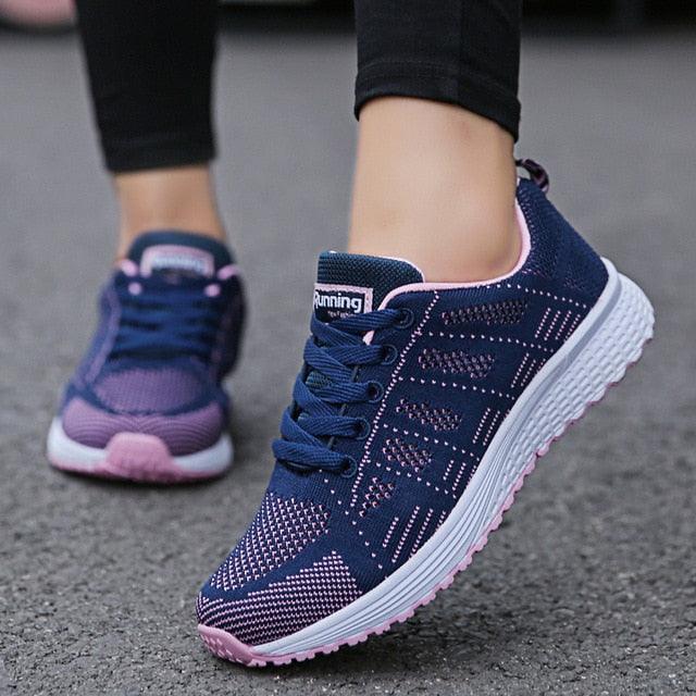 Women navy blue breathable mesh sneakers with pink trim, lightweight walking shoes 2 sneakers on Tampa Home & Garden Store