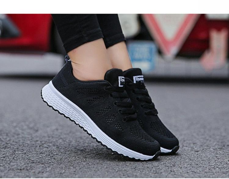 Stevvex Women casual breathable mesh sneakers with black knit upper white sole on Tampa Home & Garden Store