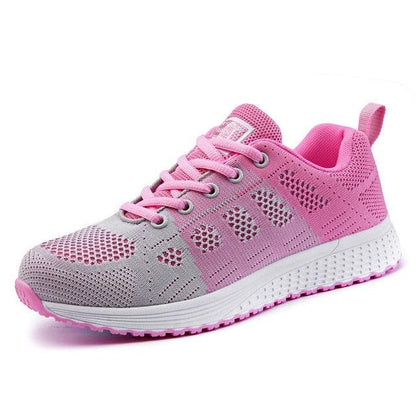 Stevvex women mesh walking sneakers pink gray breathable lace-up casual sport shoes on Tampa Home & Garden Store