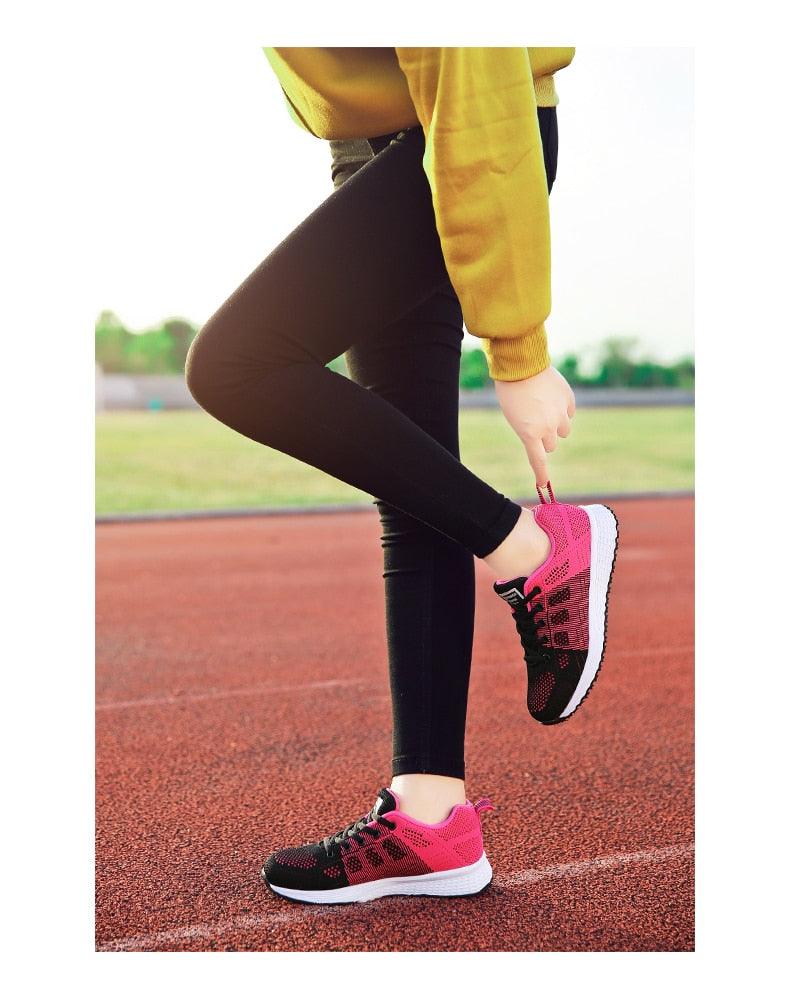 Stevvex women's pink and black mesh lace-up sneakers for walking and running on a track on Tampa Home & Garden Store