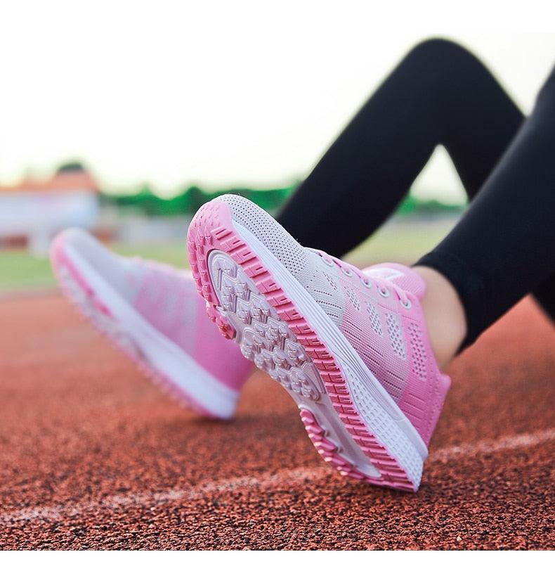 Stevvex women's pink breathable mesh lace-up sneakers for walking on track on Tampa Home & Garden Store