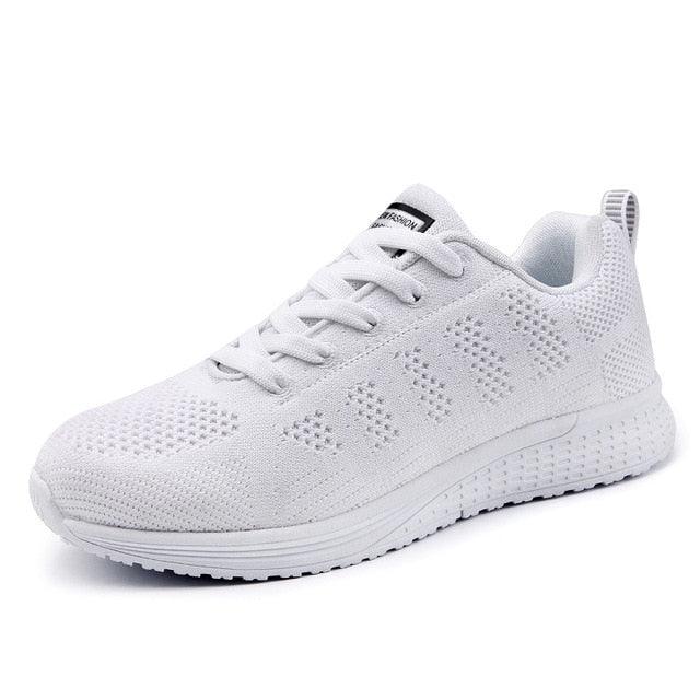 White breathable mesh lace-up women's sneakers by Stevvex ST85SH4423LGR, casual walking shoes on Tampa Home & Garden Store