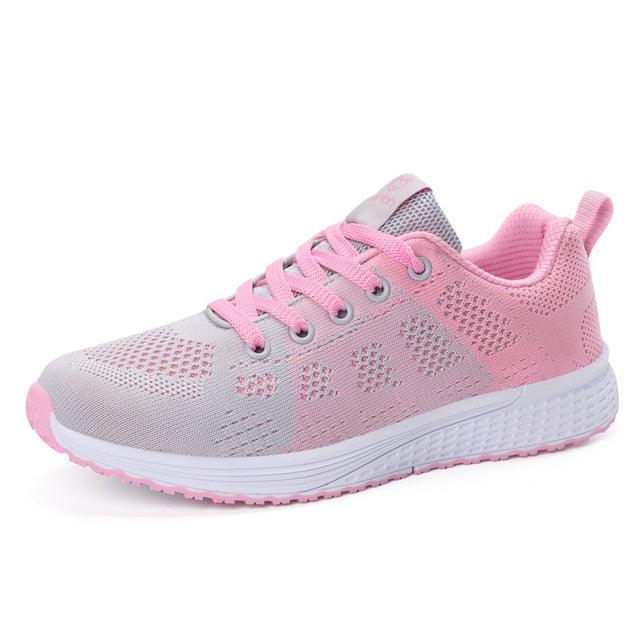Women Stevvex mesh lace-up sneakers pink-gray breathable walking casual shoes on Tampa Home & Garden Store