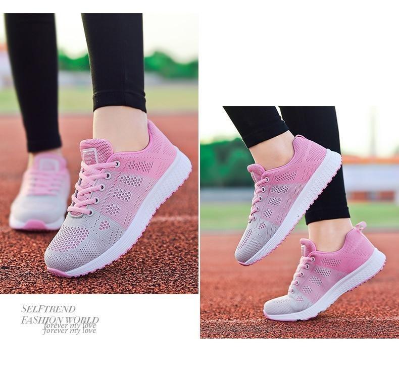Women Casual Breathable Walking Sneakers Stevvex, pink mesh lace-up running shoes on Tampa Home & Garden Store