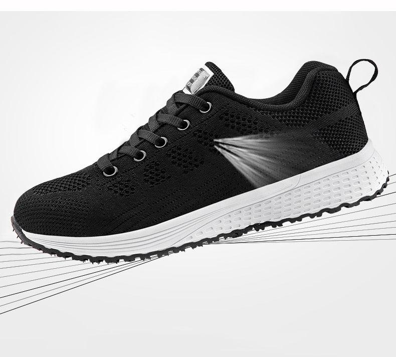 Sneakers Stevvex women's black breathable mesh lace-up with white sole on Tampa Home & Garden Store